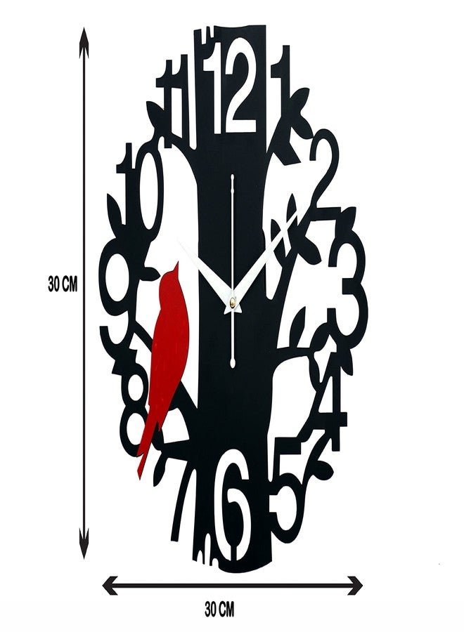 9br Wall Clock II Wooden Wall Clock for Home II Stylish Wall Clock for Home Decor Wall Clockffice (Sparrow-307) (RED) - Image 2